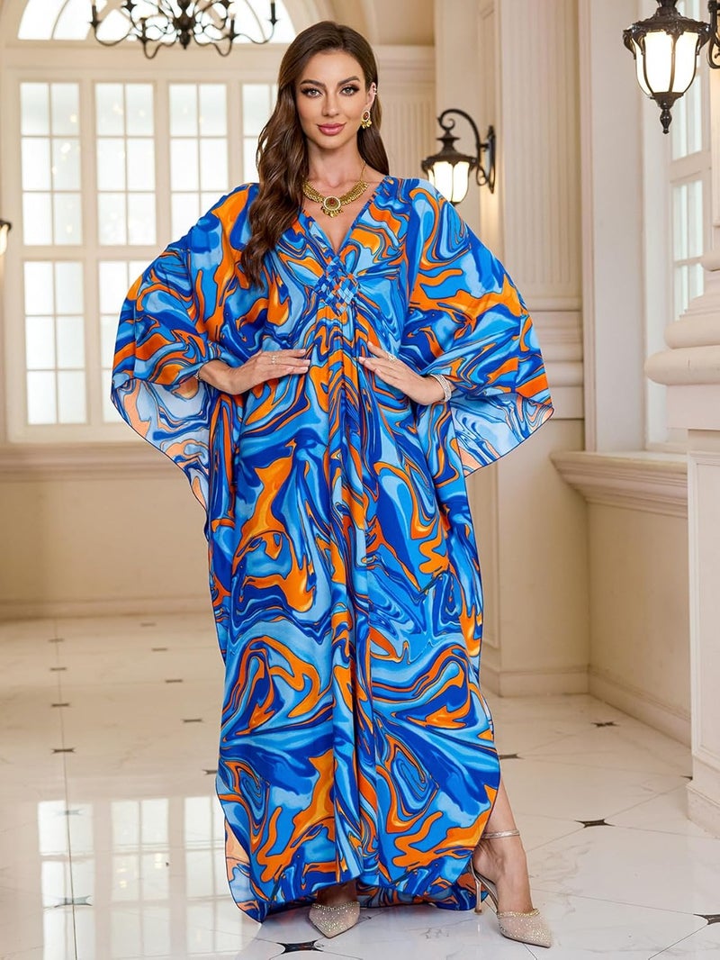 KEYLORTING Women’s Kaftan Beach Cover Up Dress Plus Size Summer Swimsuit Loungewear Maxi Dress - Image 4